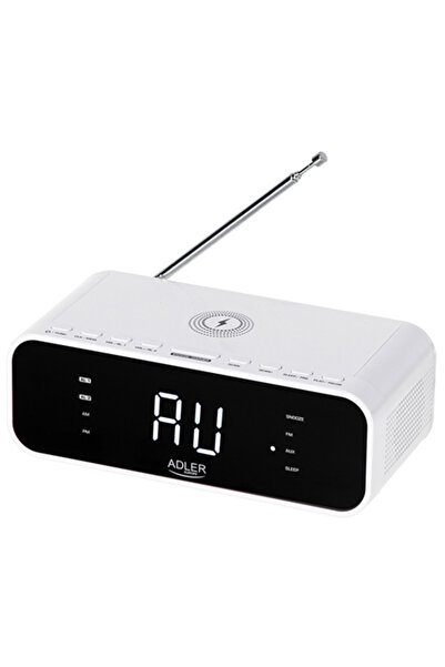 adler Ceas alb cu încărcare wireless, radio și alarmă