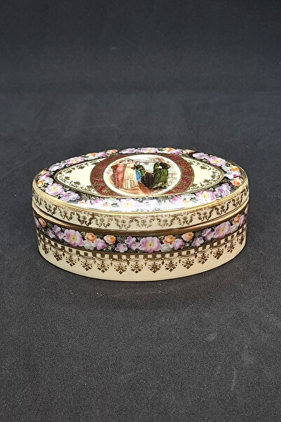 ABBETC Fragonard Desen Kapaklı Şifonyer Biblo Kutusu, Porselen Yüzük Kutusu