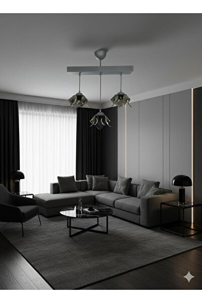 BİAVİZE 3 LÜ FÜME CAMLI GRİ KROMLU MODERN SARKIT AVİZE