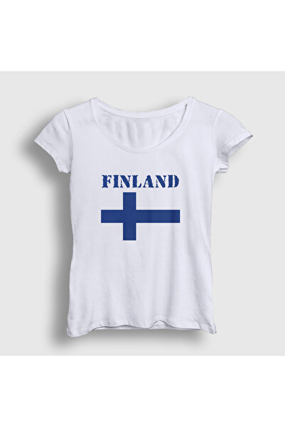 Presmono Women's White Flag Finland Finnish T-Shirt 586651Tt