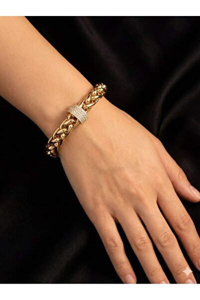 Glowzee Takı & Aksesuar 14K Altın Renk Kuyumcu İşçiliği Baget Taşlı kalın bur...