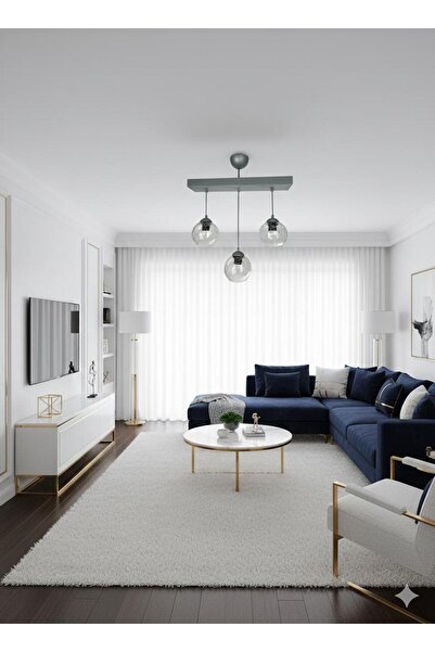 BİAVİZE 3 LÜ ŞEFFAF CAMLI GRİ KROMLU MODERN SARKIT AVİZE