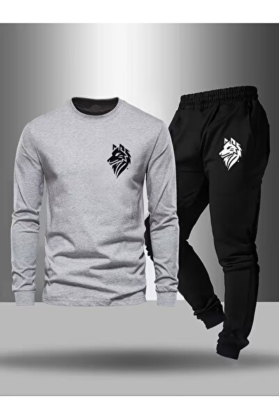 Massgai Unisex Wolf Kurt Printed Crew Neck Oversized Bottom-Top Jogger Cotton...