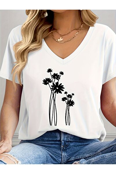 mercoledi Women's Printed Relaxed Fit V-Neck T-Shirt