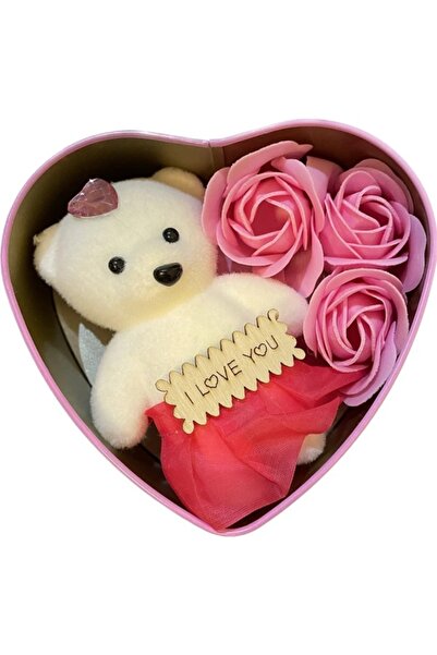 naniland.ro Set cadou romantic cu ursuleț, trandafiri decorativi și cutie inimă