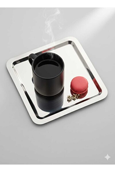 defnem home 1 Adet Kare Paslanmaz Gümüş Tepsi, Sunum Tepsisi