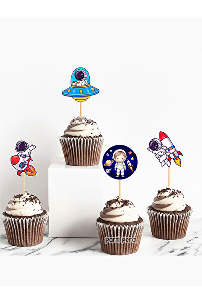 parti pera Uzay Astronot Galaksi Temalı Cupcake Kürdan Süsü 15 Adet