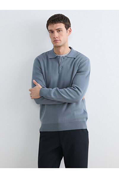 LC Waikiki Lcw Vision Blue Polo Collar Men's Knitwear Sweater