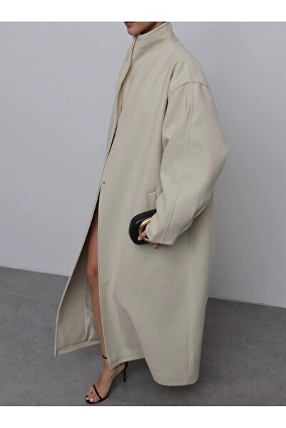 GAYA Hacimli Kol, Düğme Detaylı Maxi Palto