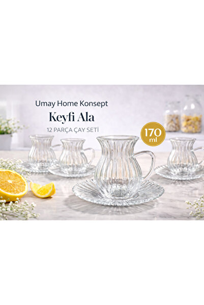 UMAY HOME Keyfi Ala 12 parça Borosilikat Çay Seti