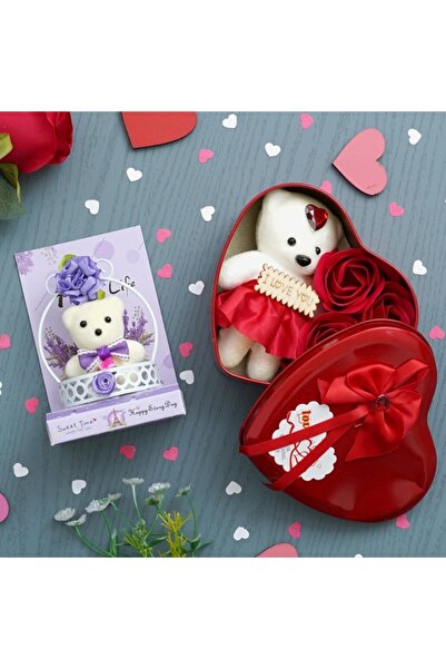 naniland.ro Romantic gift set with teddy bear, decorative roses and heart box