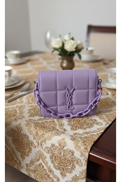 MODA Logolu Mor Kapitone Kadın Omuz ve El Çantası - Mat Zincir Detaylı