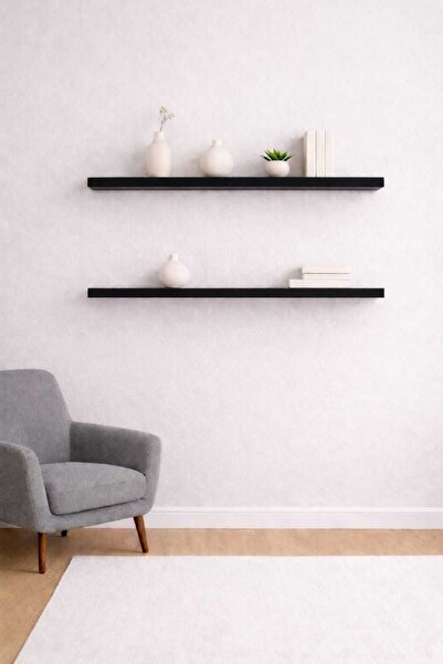 yankı-byeg 90 Cm 2li Mat Siyah Mdf Uçan Duvar Rafı Gizli Bağlantı Kitaplık
