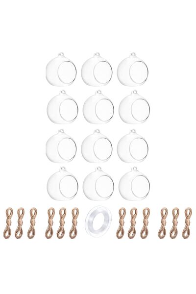 Mado Gallery مجموعة من 12 حامل شموع كروية زجاجية معلقة مع خيوط من الجوت وسلك ...