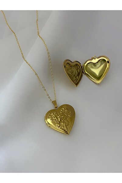 Asia by Leuvoié Gül Motifli Vintage İçi Açılabilir Kapaklı Altın Kaplama Kalp...
