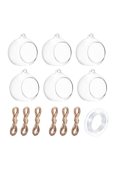 Mado Gallery مجموعة من 6 حوامل شموع زجاجية كروية معلقة مع خيوط من الجوت وسلك ...