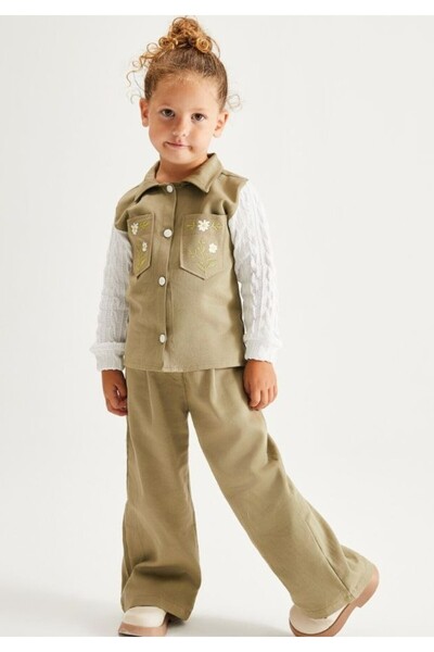 le petit sole Gabardin Cep Nakışlı 2'li Yeşil Takım