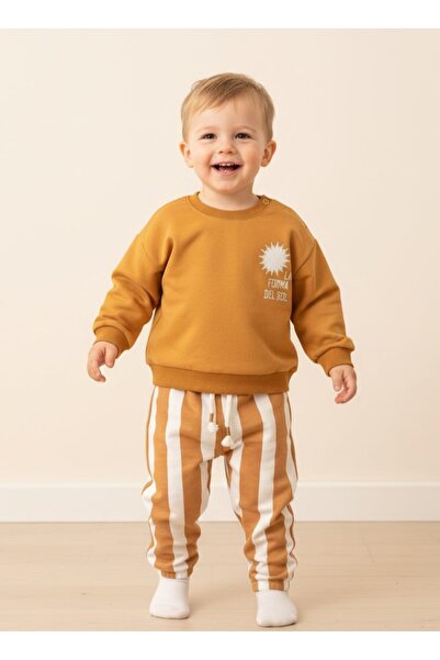 BEBENDY Embroidery Detailed Sweatshirt Stripe Printed Pants Oversized Baby Bo...