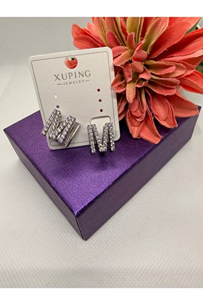 XUPING JEWELRY Zircon Stone Silver Color Three-Dimensional Letter m Steel Ear...