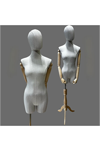 MD Vİtrin Dekorasyon 38 Beden Keten Kumaş Ahşap Kollu Terzi Prova Mankeni Ahş...