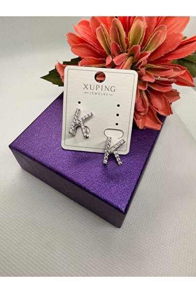 XUPING JEWELRY Silver Color Three-Dimensional Letter K Steel Earrings with Zi...