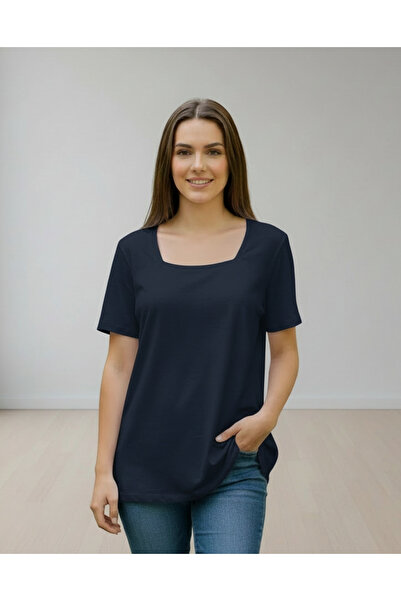 LYVEAN Square Neck Oversized Short Sleeve Tshirt