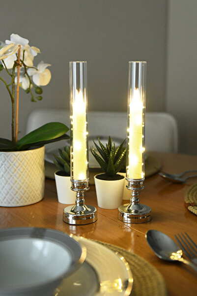 LUMINZO Lumox Peri Led Işıklı Mum Görünümlü Pilli Şamdan Dekoratif Aydınlatma...