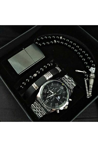 VOLMERİ GİFTS Erkek Kol Saati Çakmak Tesbih Ve Bileklik Seti