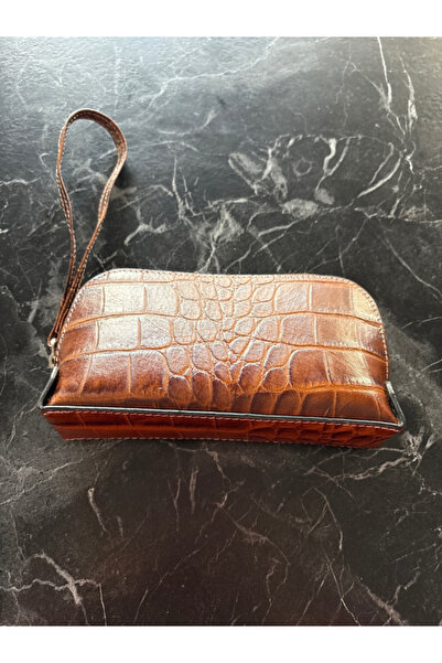 Pinkylola Make up Model Brown Crocodile Printed Wallet & Makeup Bag (Medium S...