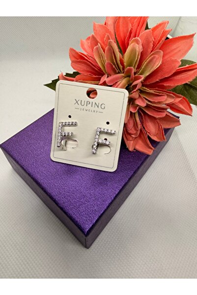 XUPING JEWELRY Zircon Stone Silver Color Three-Dimensional Letter F Steel Ear...