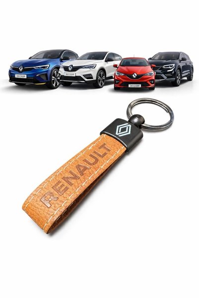 STİLİX GARAGE Renault and Logo Keychain Faux Leather (Brown)