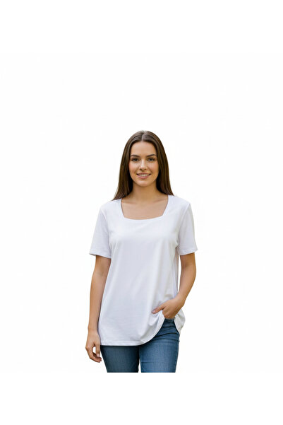 LYVEAN Kare Yaka Oversıze Kısa Kollu Tshirt