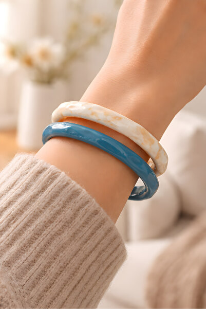 mosmoda 2 li Mavi Krem Reçine Bilezik, İç çap: 6cm