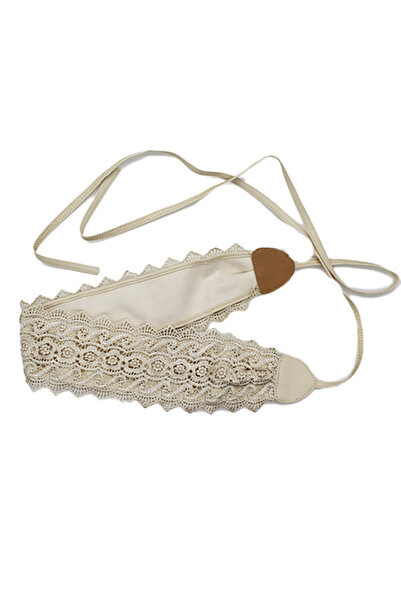 FashionForYou Maya corset belt, traditional style with lace, cream, model3