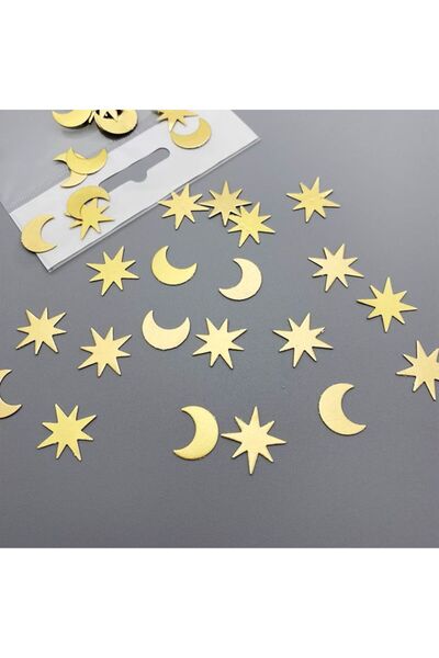zafrakreklam Pleksi Yıldız Gold Karışık AY ve Yıldız 100 ADET Kendinden Yapış...
