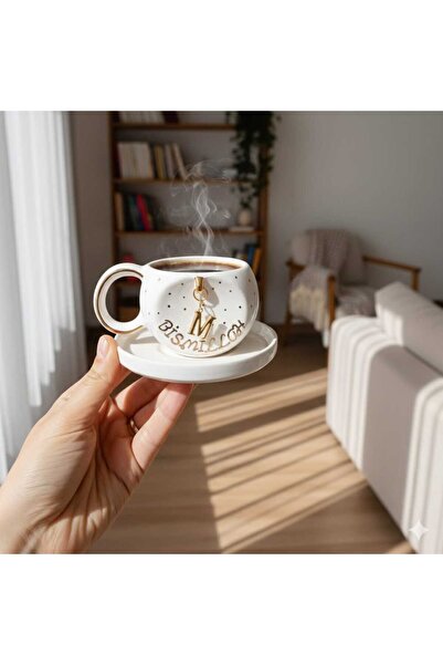 Ceresshop El Yapımı Kişiye Özel Harf Charm Detaylı Seramik Fincan(SİPARİŞ SON...
