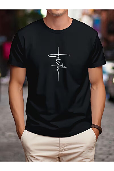 gencerco Unisex Faith İnanç B Printed Vertical Design Basic Crew Neck Regular...
