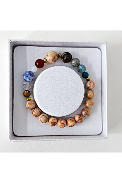 velve 10 Planets Red Veined White Onyx Bracelet, made of semi-precious stones...