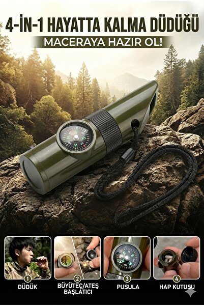 sonx 7'si 1 Arada Hayatta Kalma Düdüğü: Pusula, Fener, Büyüteç, Termometre - ...
