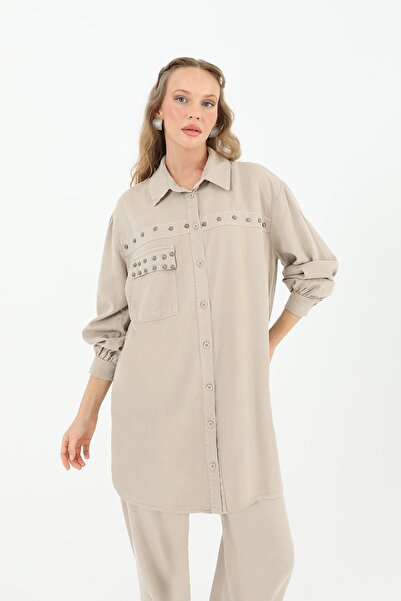 Puane Pocket Cover Stone Embellished Women's Tunic 10527