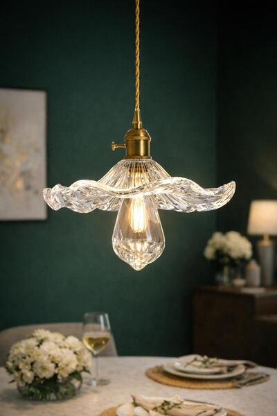 Luna Lighting Veronika Model Şeffaf Cam Kristal Klasik Sarkıt Tekli Avize