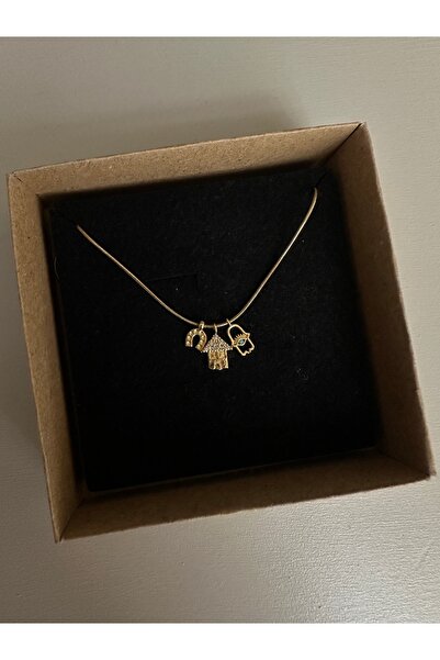 Arsaley Collection Mavi Taşlı Hamsa, Nal ve Ev Charm Çelik Zincirli Gold Kadı...