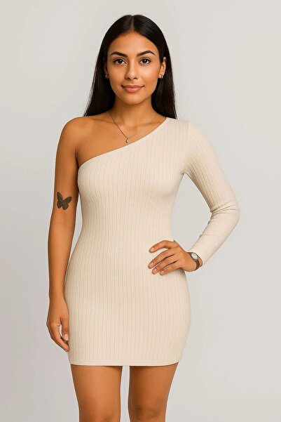 Keywest Women's One-Sleeve Reportage Fabric Tight Mini Dress