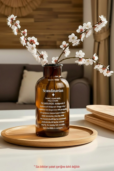 KHAKMA Amber Cam Dekoratif Vazo – “Scandinavian” Yazılı, 20 cm Süs Bitkisi Va...