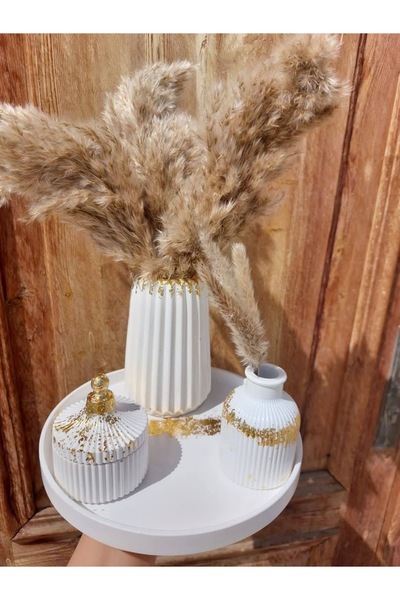Özalp Decor Stylish Decorative Vase Set – Modern Japandi Tray Set with Pampas...