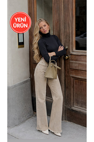 Perryes Жіночі джинси з високою талією, вінтажний ефект, широкі штанини