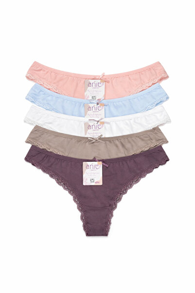 Anıt TIRNAK DANTEL TANGA 5'Lİ Renkler Beyaz, pudra, mavi, vizon ve koyu mor