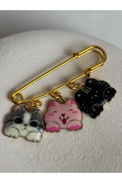 BHR AKSESUAR 3 Şirin Kedili Charm Broş (4.9x4cm)