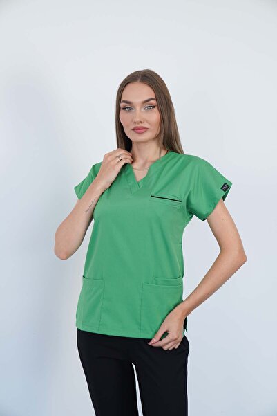 VİZYON UNIFORM Premium Lycra Fıstık Yeşili Tek Üst Hemşire Forması Cerrahi , ...