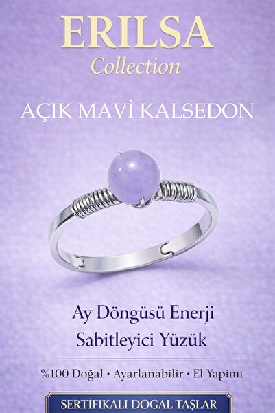 Erilsa Certified Moon Cycle Energy Stabilizing Ring – Light Blue Chalcedony A...